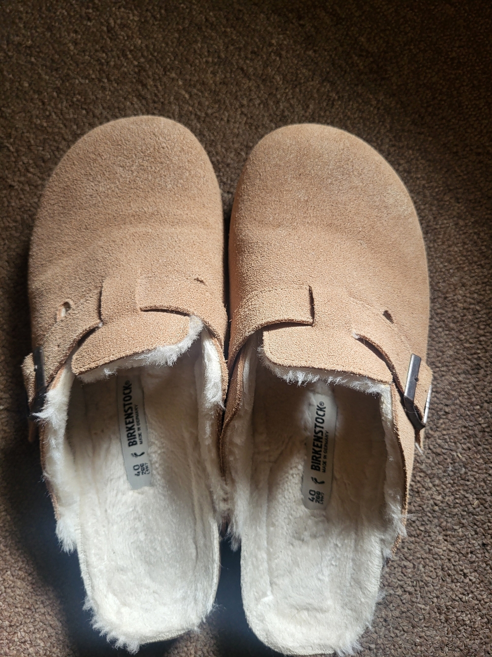 Birkenstock Suede Tan~Shearling Lined~Mule Clogs~Size 40. - Picture 4 of 13